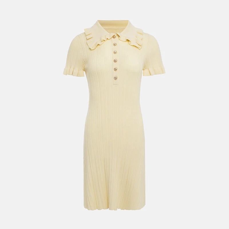 Chic Frill Detail Button Front Dress - OutfitLondon