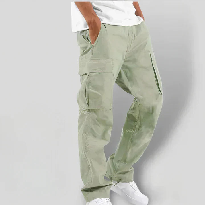 Fashionable Gray Mens Cargo Pants with Colorful Details