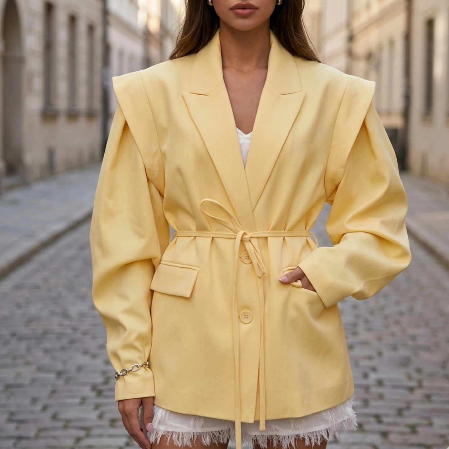 Ladies Fit Long Coat Belted Jacket