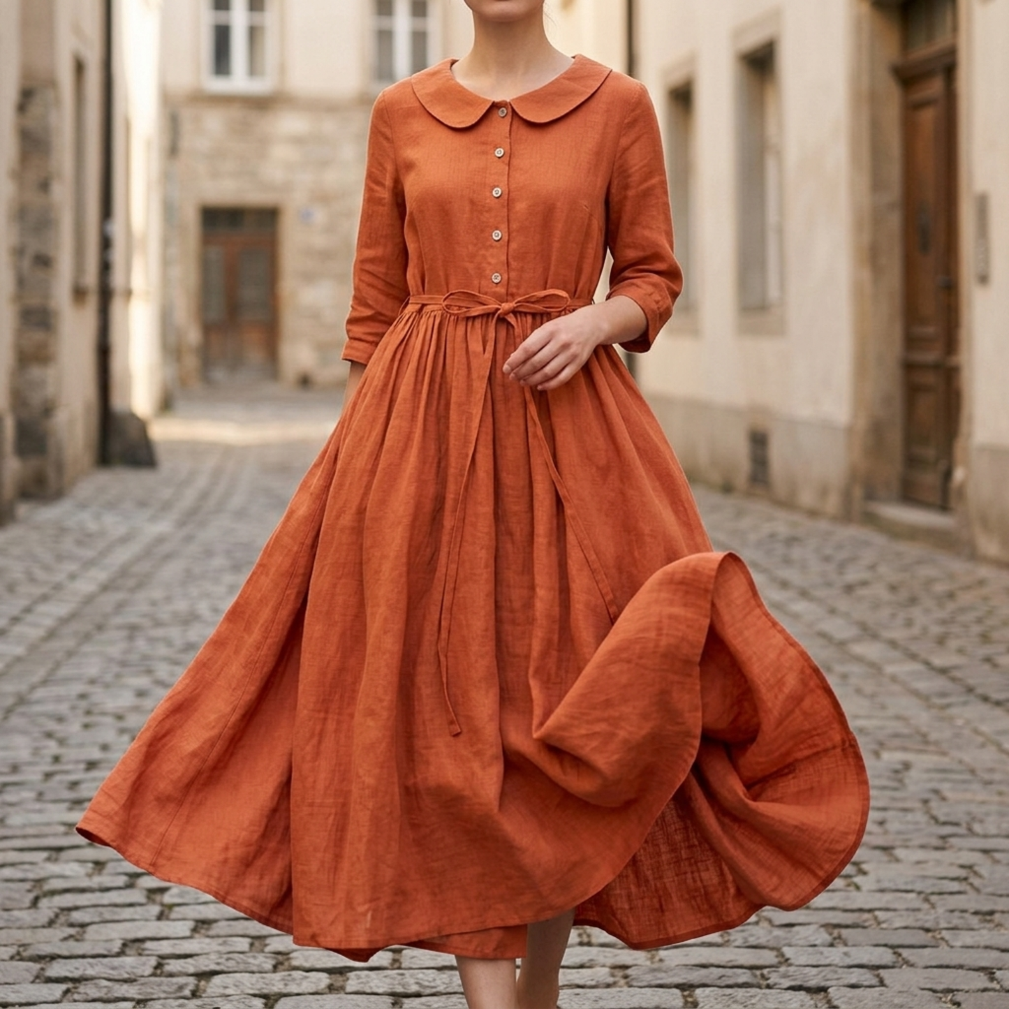Casual Fit Short Sleeve Tie Waist Womens Midi Dress