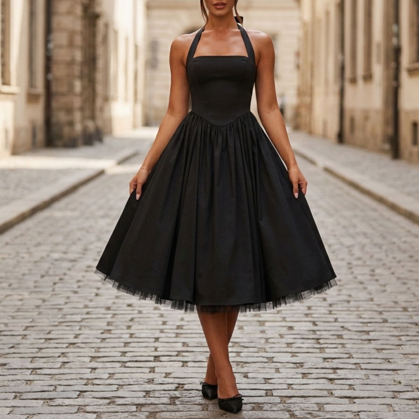 Classic Fit and Flare Midi Dress for Women