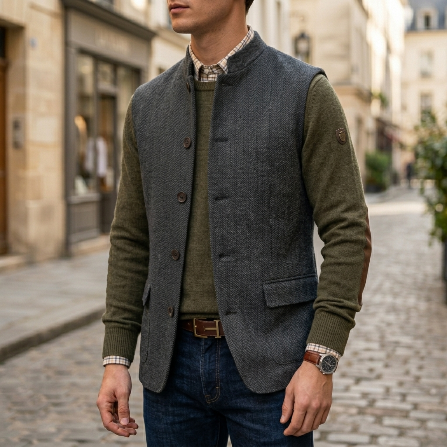 Classic Tweed Vest Button Front Sleeveless Jacket