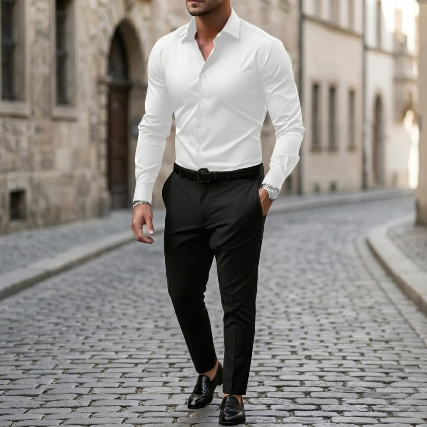 Slim Fit Men's Long Sleeve Button Down Dress Shirt