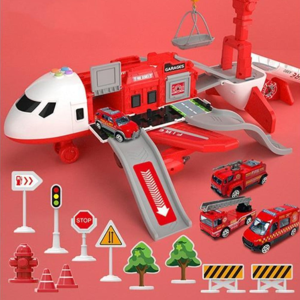 Large Airplane Playset with 6 Small Vehicles