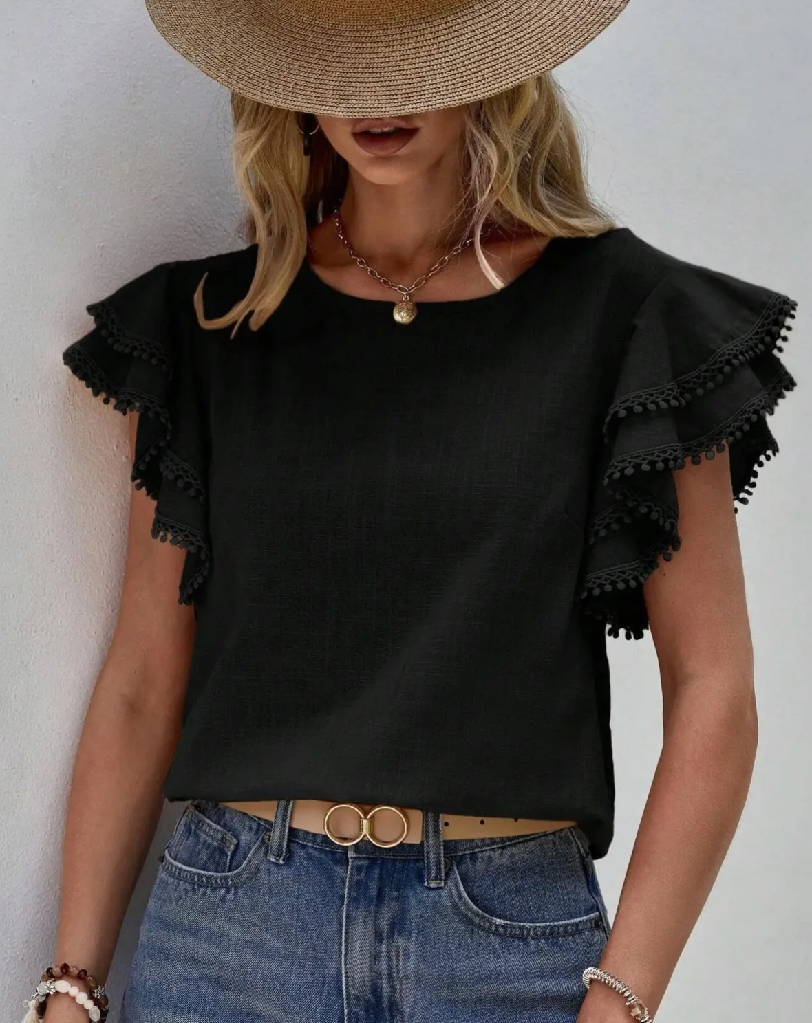 Chic Ruffle Short Sleeve Women's Blouse