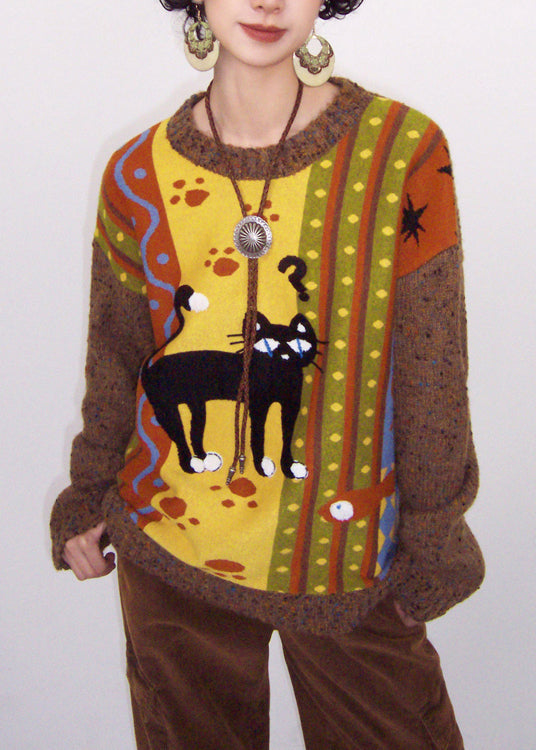 Women's Patchwork Knit Cardigan Brown - OutfitLondon
