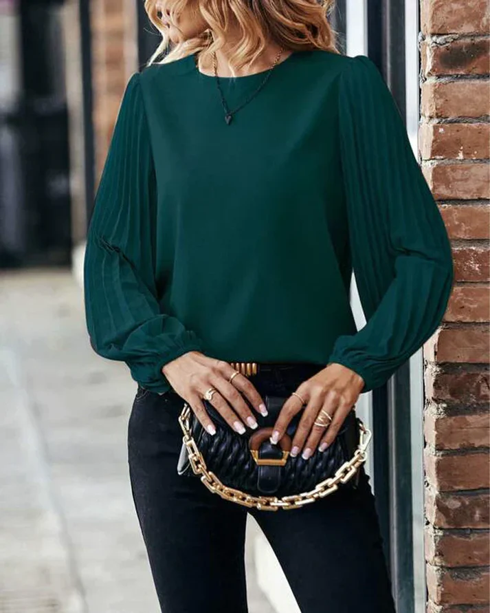 Floral Round Neck Peasant Blouse with Ruffled Sleeves
