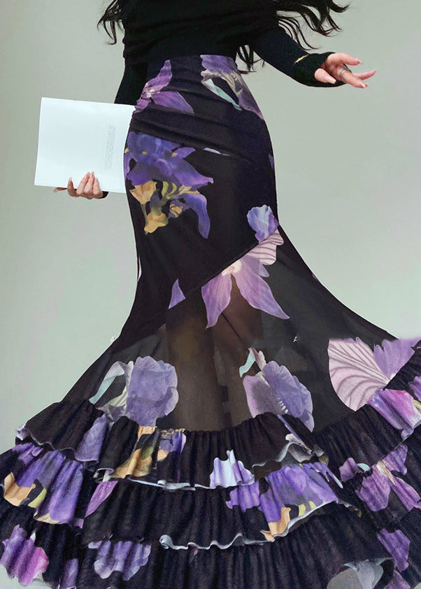 Women's High Waisted Patchwork Skirt Black Tulle - OutfitLondon