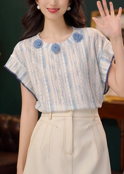 Women's Cotton Summer T Shirt Relaxed Fit Soft Blue - OutfitLondon