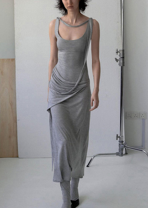 Women's Cotton Spaghetti Strap Dress Lightweight Gray - OutfitLondon