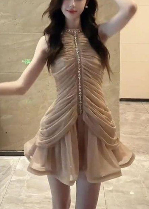 Women's Silk Chiffon Evening Gown Sleeveless Zip Dress - OutfitLondon