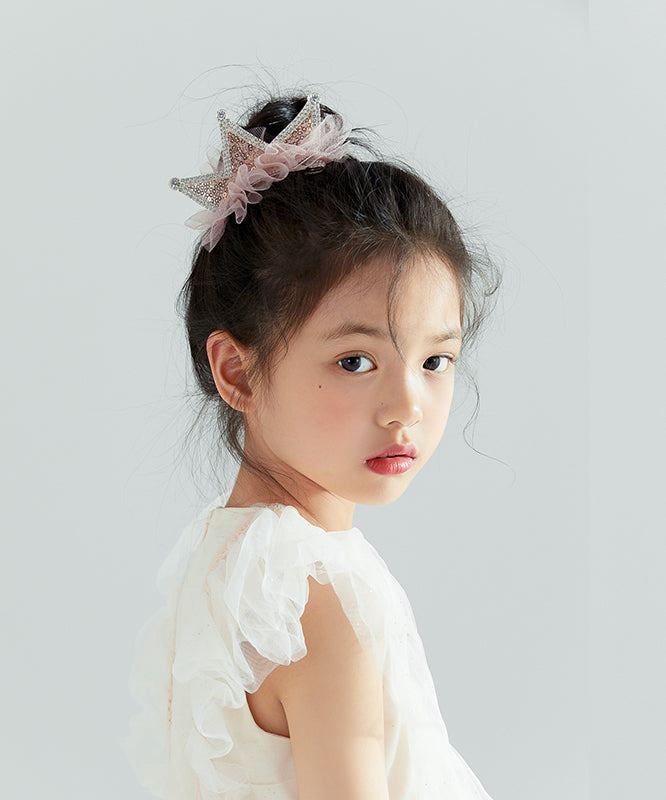 Girls Hair Pin Pink Tulle Crown Zircon Glitter - OutfitLondon