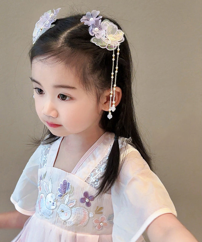 Girls Hair Clip Purple Alloy Butterfly Pom Pom - OutfitLondon