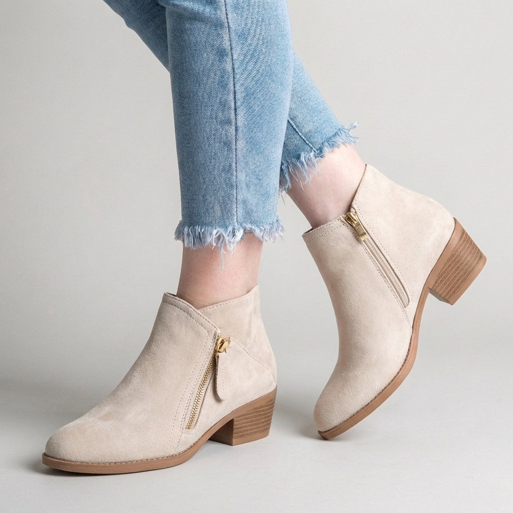 Comfortable Leather Ankle Boots with Low Heel
