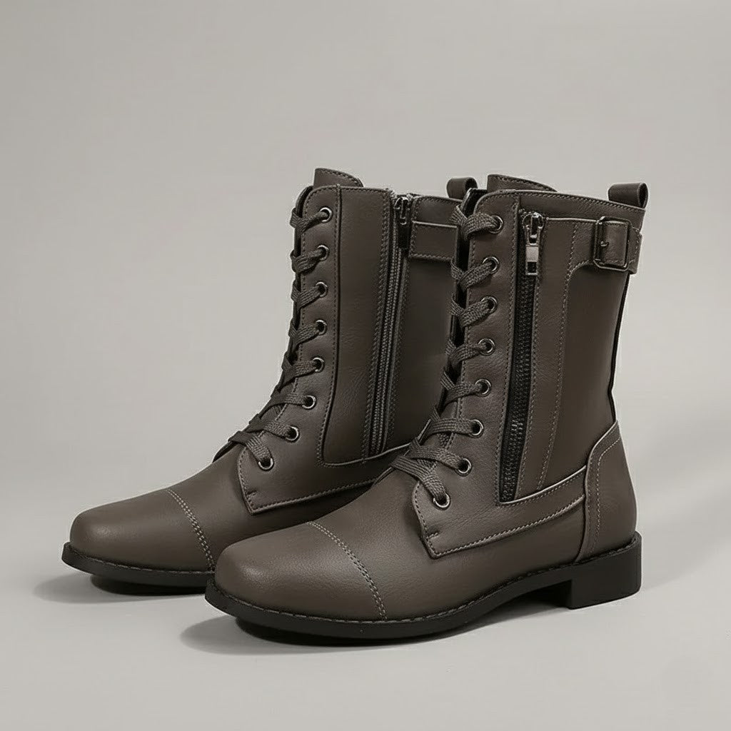 Ladies Low Heel Ankle Boots with Zipper Closure