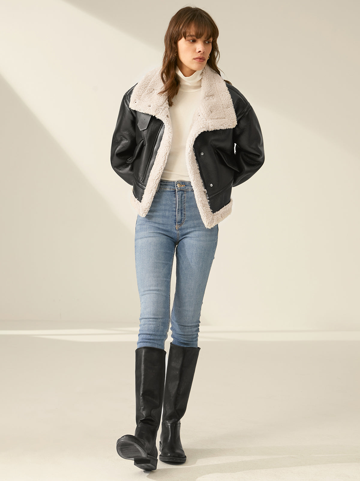 Warm Fleece Lined Women's Leather Coat