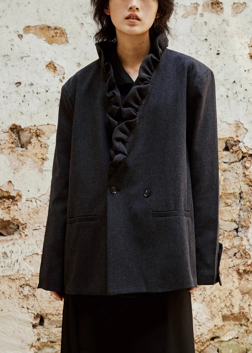 Women's Cotton Autumn Coat Relaxed Fit Black - OutfitLondon