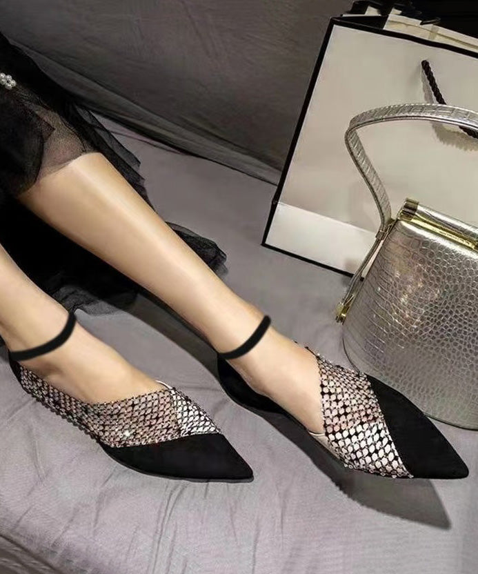 Women's Black Suede Pointed Toe Flats - OutfitLondon