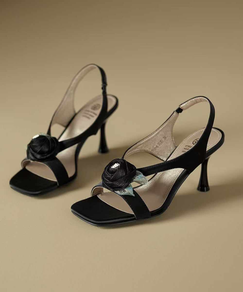Women's High Heel Sandals Black Floral Print 6cm Heel - OutfitLondon
