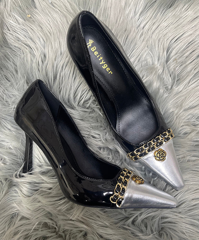 Women's Shearling Stiletto Pumps Black Sequins - OutfitLondon