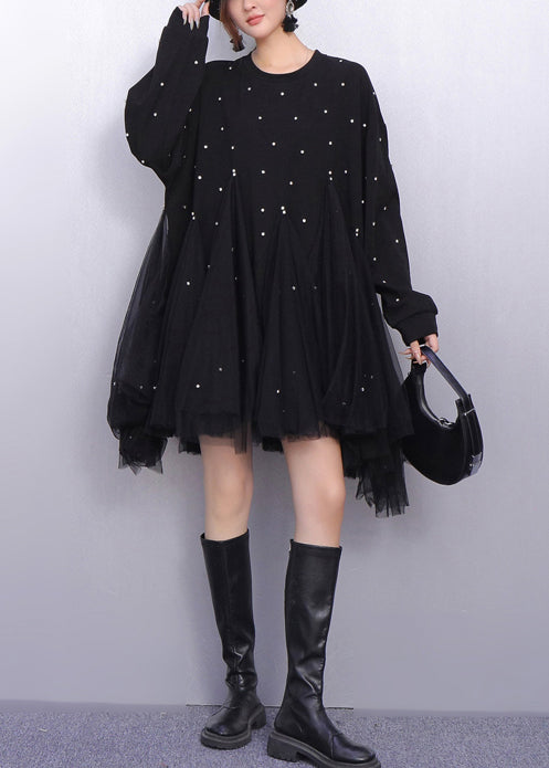 Women's Patchwork Tulle Dress With Rhinestones - OutfitLondon