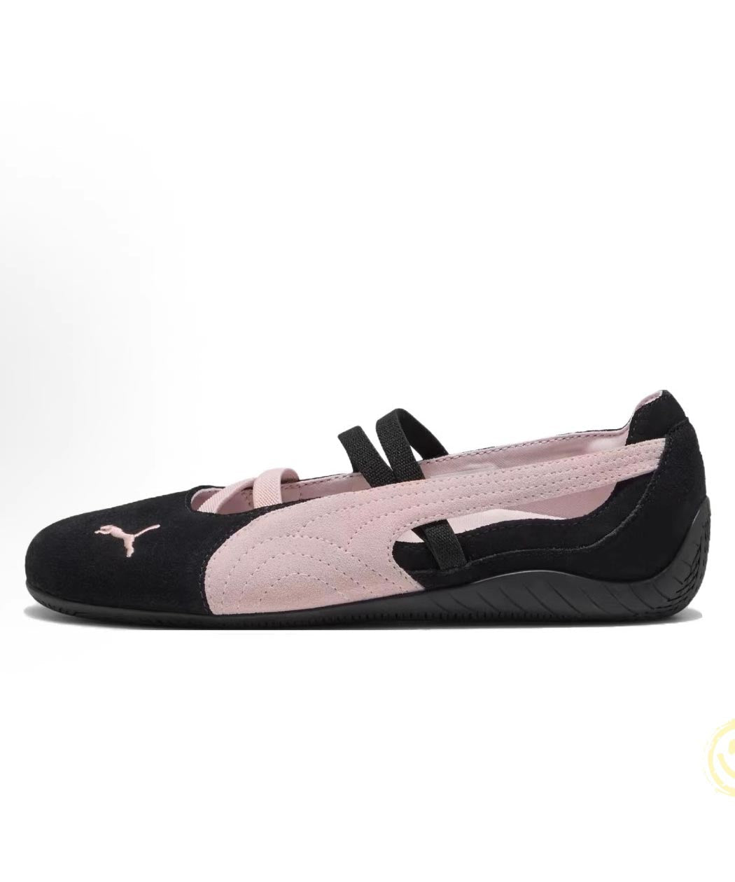 Women's Two Tone Suede Flats Black Pink Buckle Strap - OutfitLondon