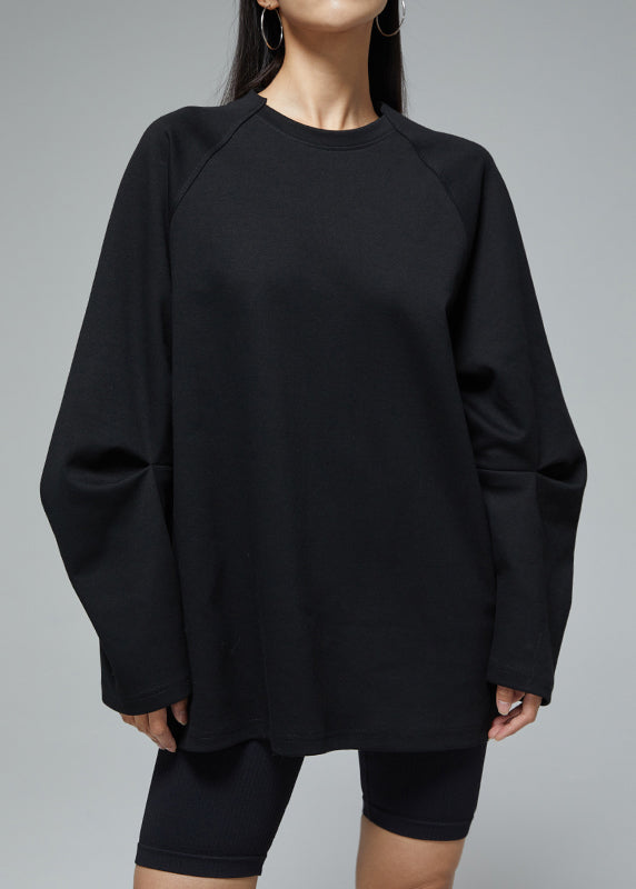Unisex Cotton Blend Sweatshirt Round Neck Black - OutfitLondon