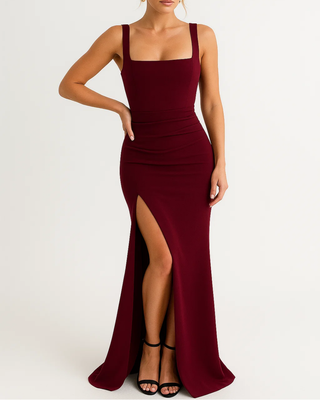 Women's Square Neck Evening Dress High Slit