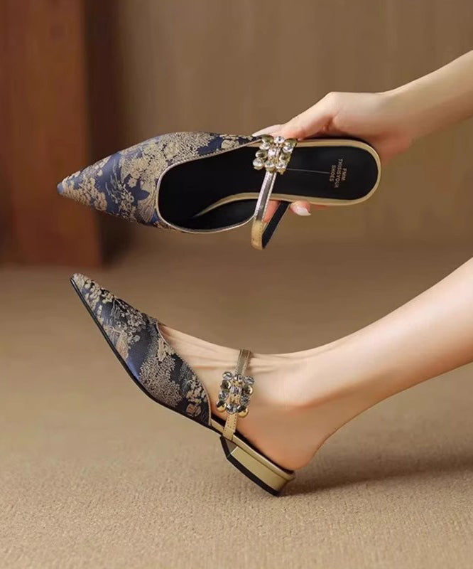 Women's Blue Satin Sandals Pointed Toe 2cm Heel - OutfitLondon