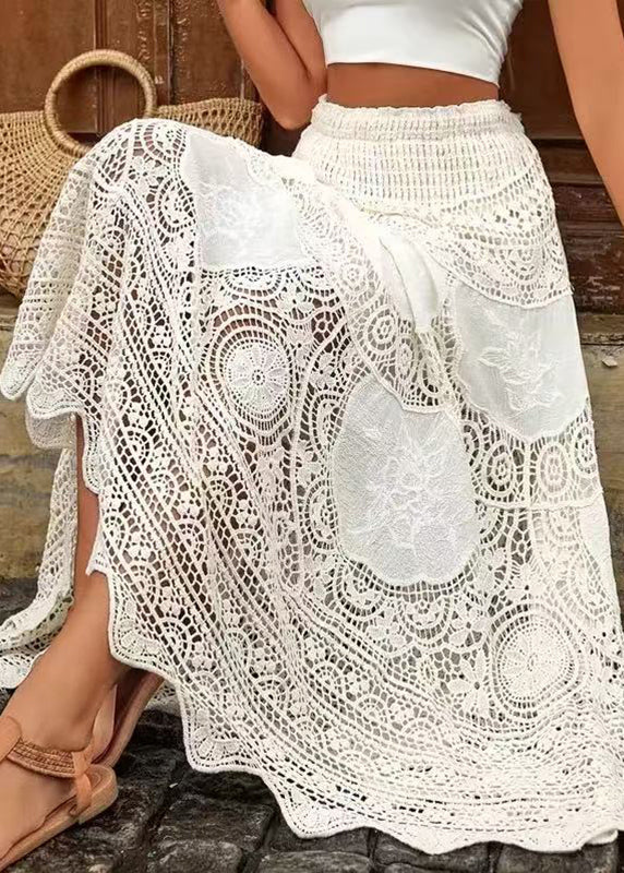 Women's Lace Trapeze Skirt Apricot Lightweight - OutfitLondon
