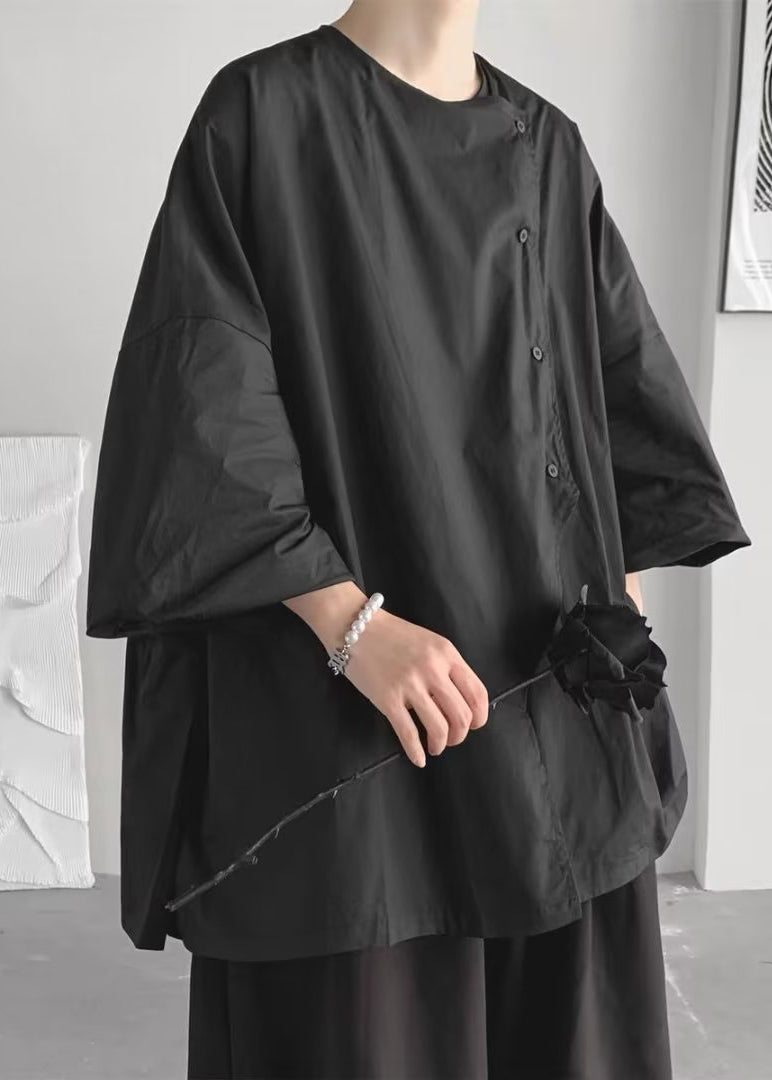 Women's Relaxed Fit Cotton Shirt Black - OutfitLondon