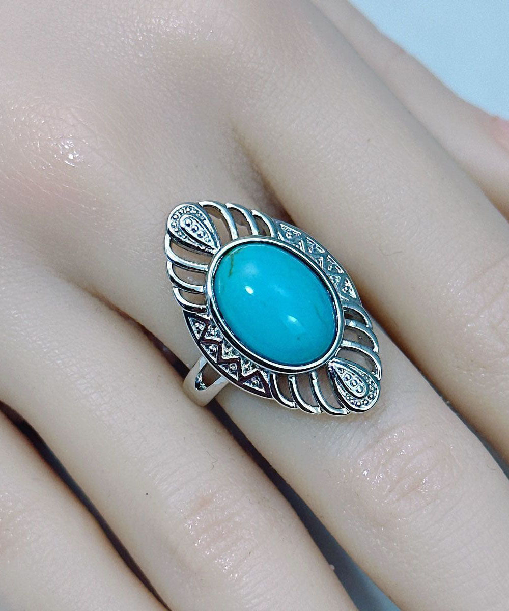 Turquoise Silver Ring Bohemian Openwork Hollow Design - OutfitLondon