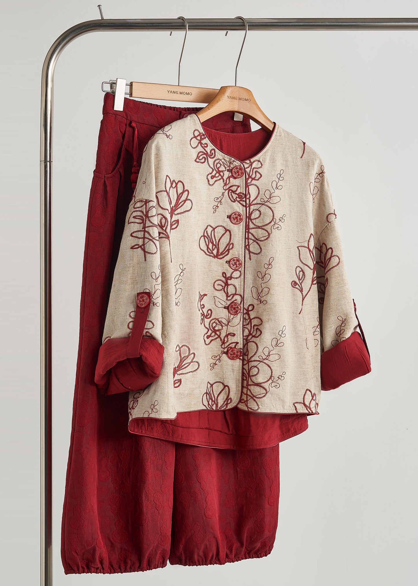 Women's Embroidered Cotton Coat Khaki - OutfitLondon