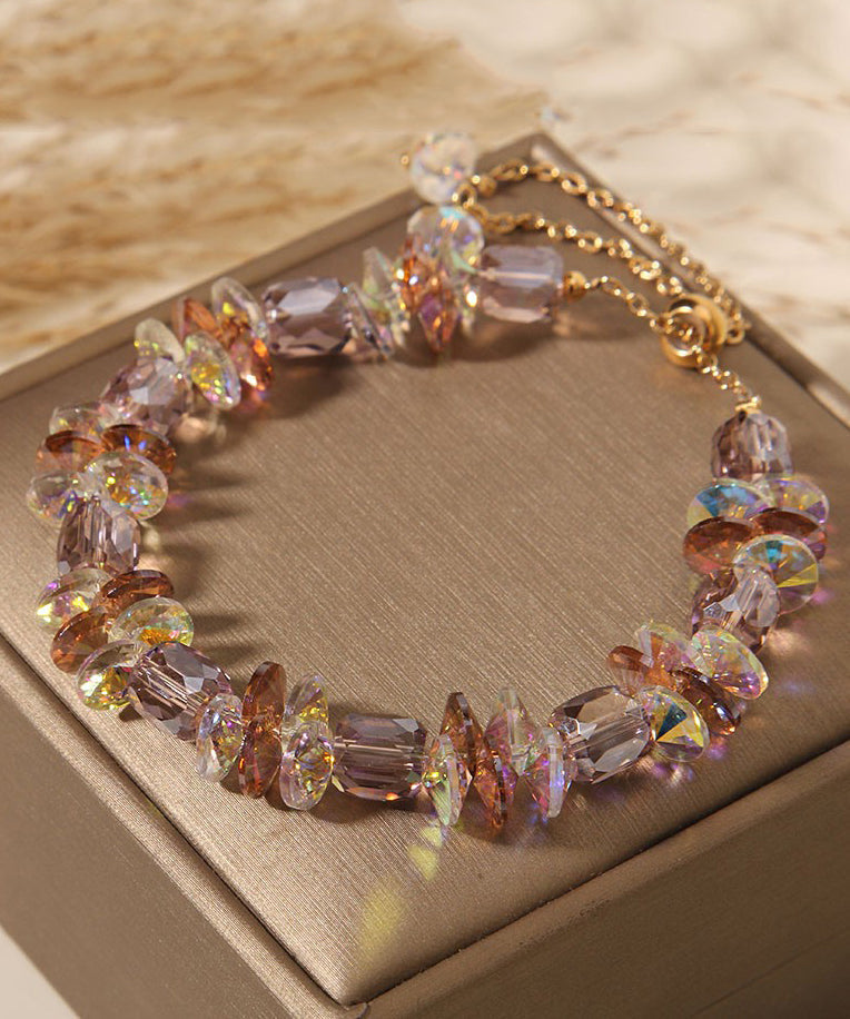 Rose Gold Charm Bracelet Crystal Beads Boho Women - OutfitLondon