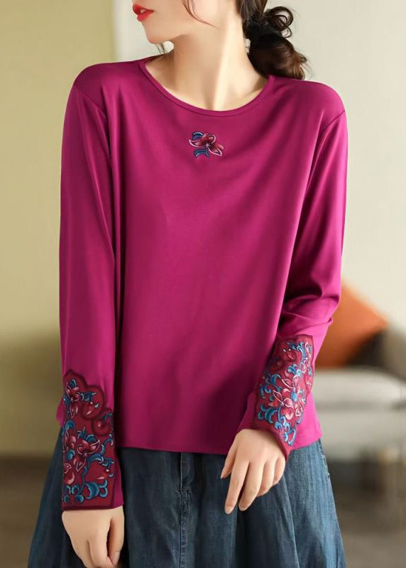 Women's Cotton Blend T Shirt Pink Floral Round Neck - OutfitLondon