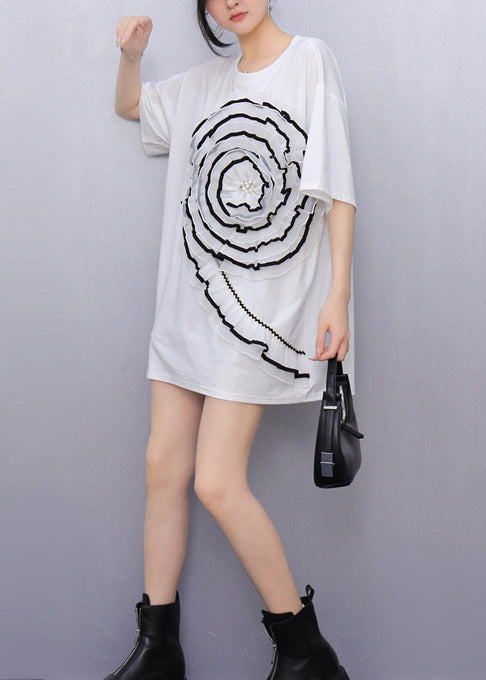 Women's White Cotton Tank Ruffled Floral Embellishments - OutfitLondon