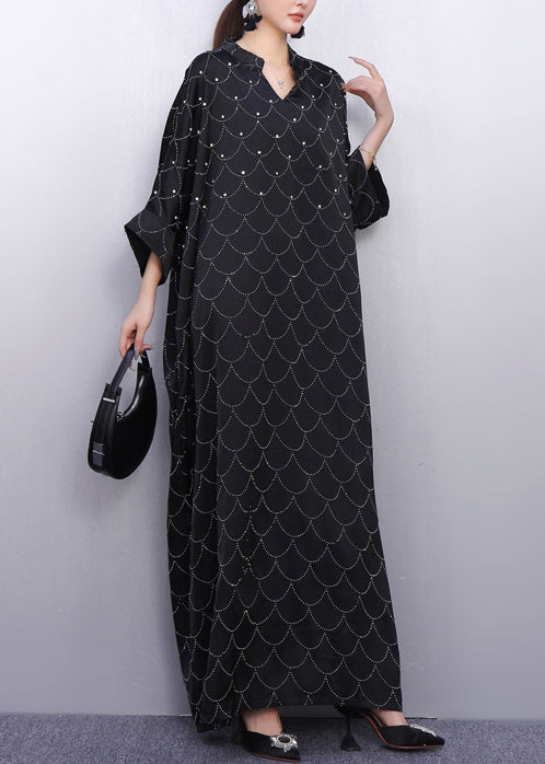 Women's Boho Maxi Dress Silk Blend Black - OutfitLondon
