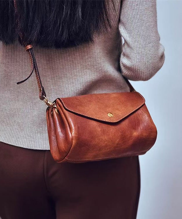Women's Khaki Leather Crossbody Bag Durable Zipper - OutfitLondon