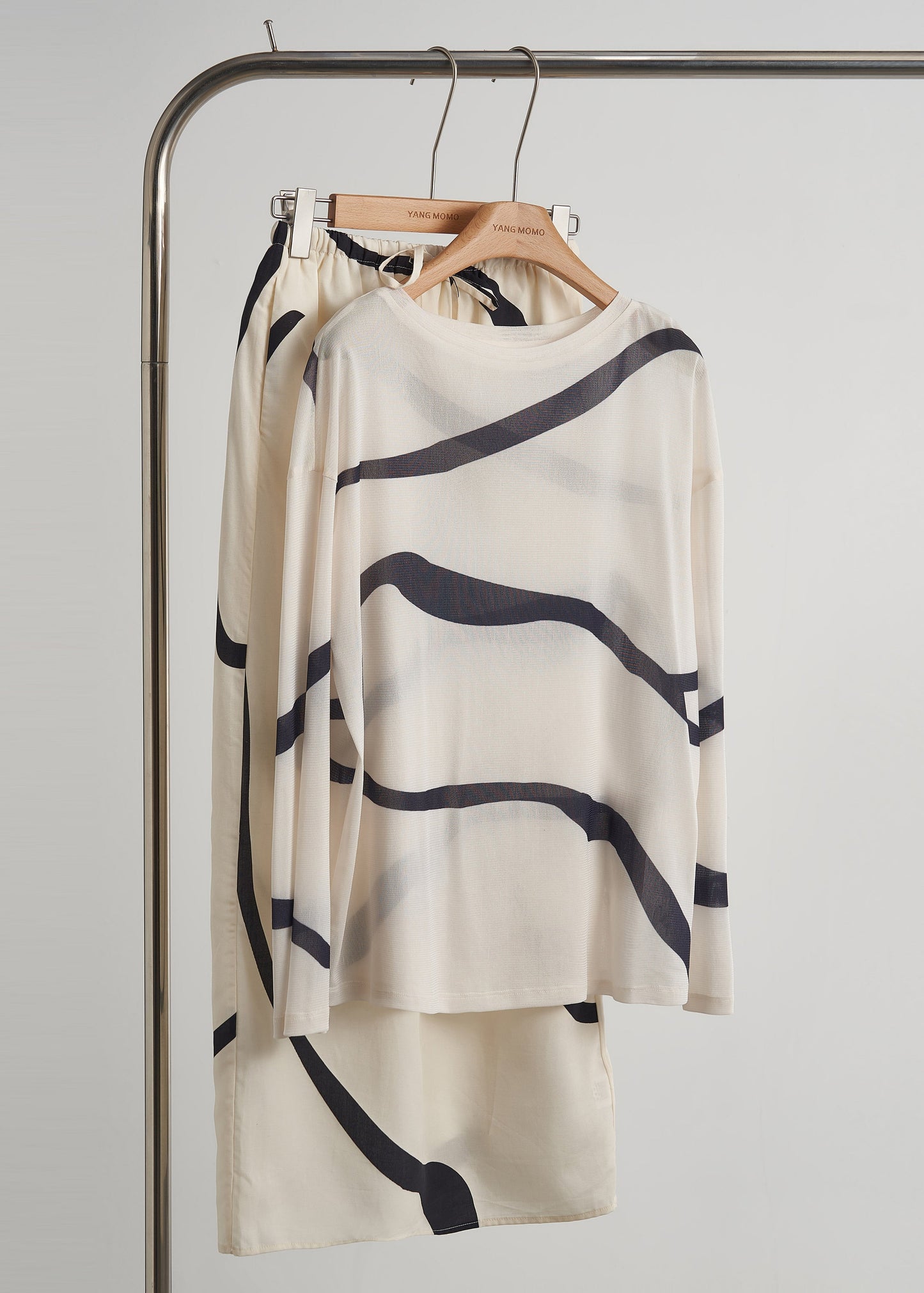 Women's Silk Apricot Striped Two Piece Set Loose Fit - OutfitLondon