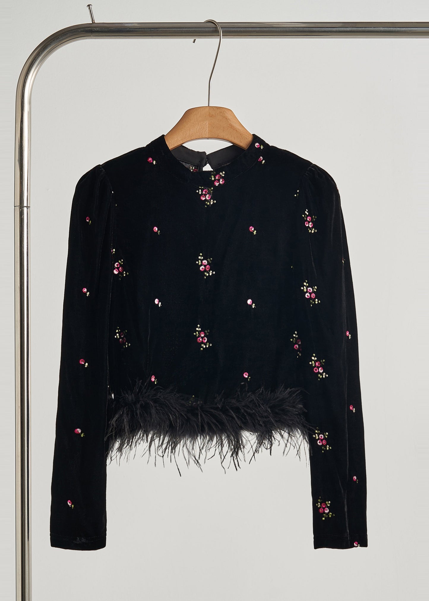 Women's Silk Velvet Blouse Feather Embroidery Autumn - OutfitLondon
