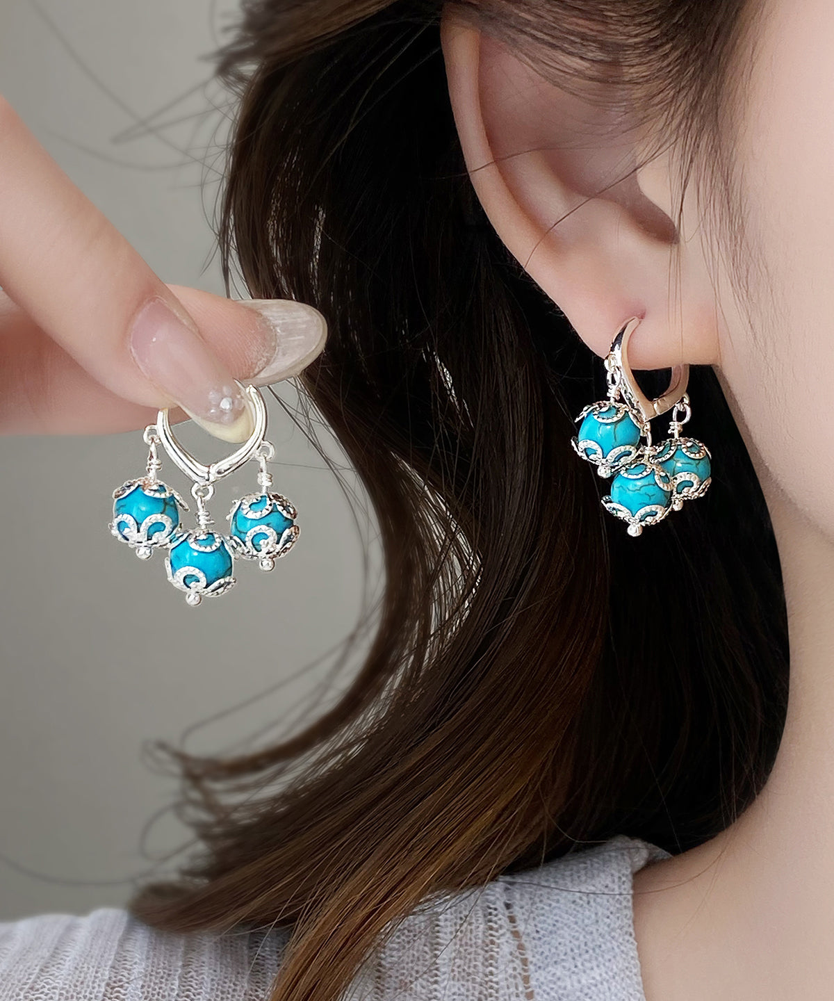 Women's Gold Plated Copper Turquoise Dangle Earrings - OutfitLondon