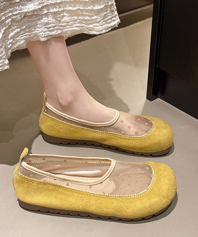 Women's Breathable Mesh Flats Yellow Suede - OutfitLondon