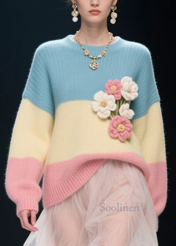 Women's Floral Sweater Round Neck Cozy Autumn - OutfitLondon