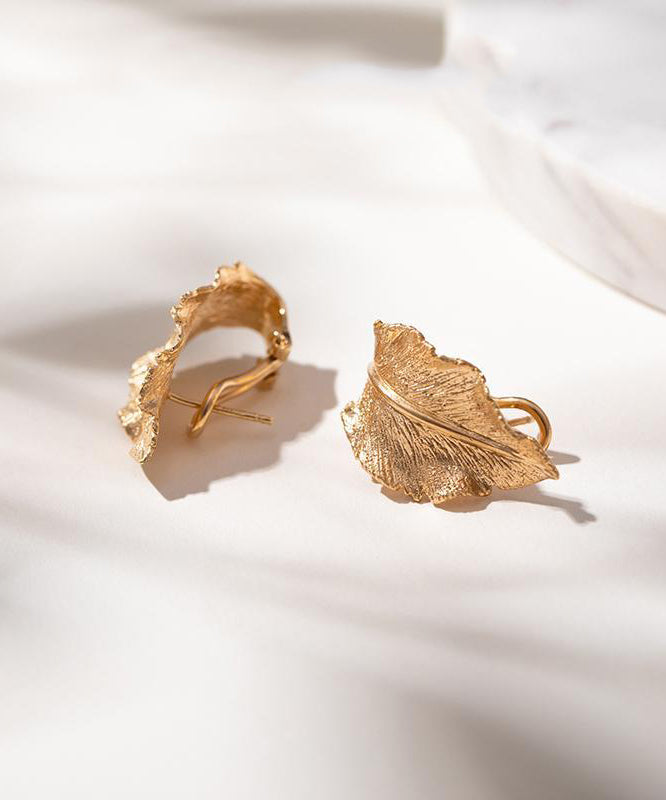 Women's Gold Plated Copper Hoop Earrings Leaf Detail - OutfitLondon
