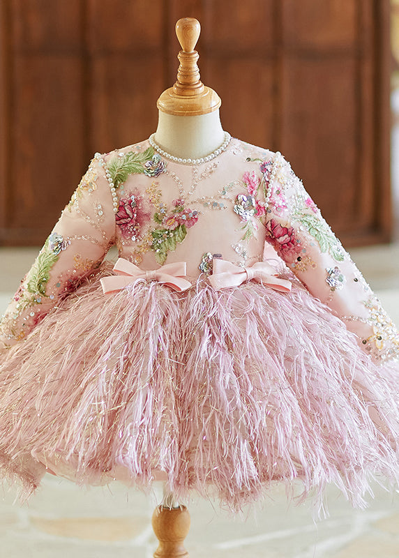 Girls Rose Pink Sequin Embroidered Dress Soft Cotton Blend - OutfitLondon