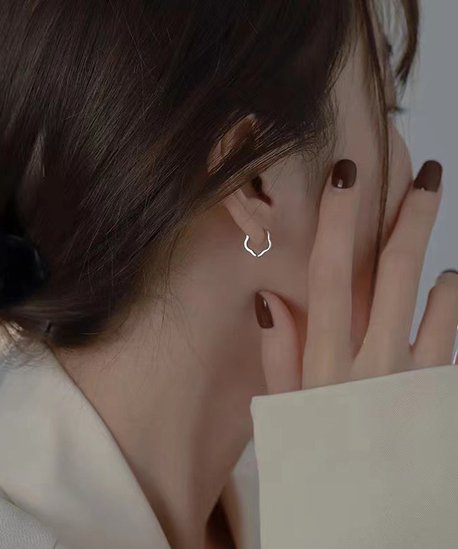 Women's Sterling Silver Geometric Hoop Earrings Silk Detail - OutfitLondon