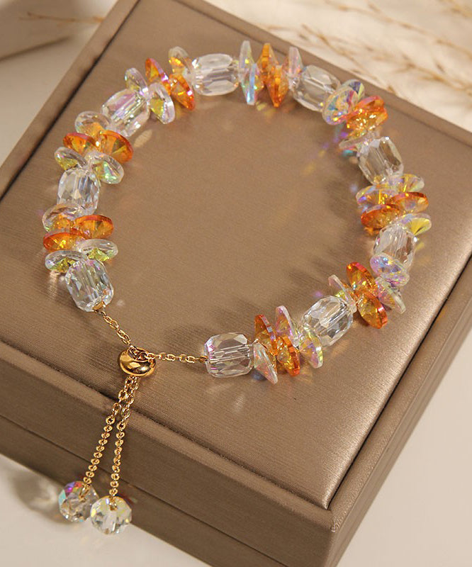 Women's Crystal Bead Copper Bracelet White - OutfitLondon