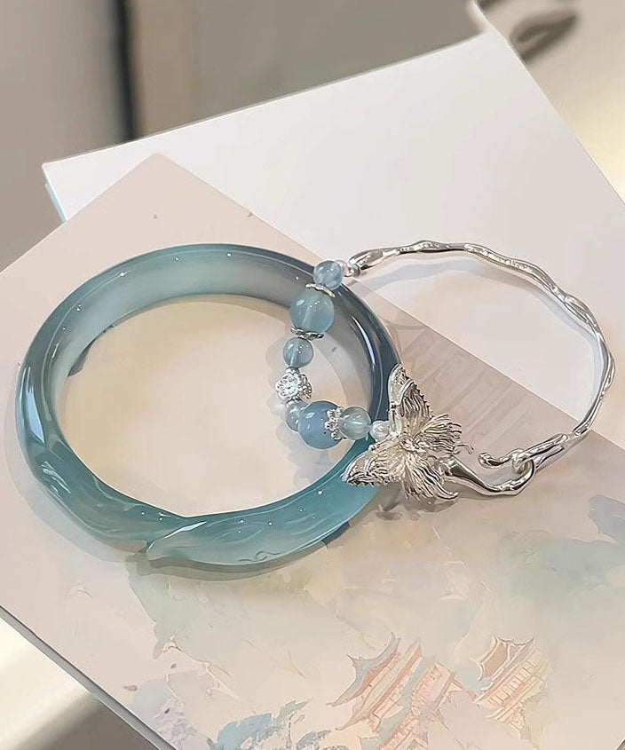 Women's Sterling Silver Butterfly Bracelet Jade Zircon - OutfitLondon
