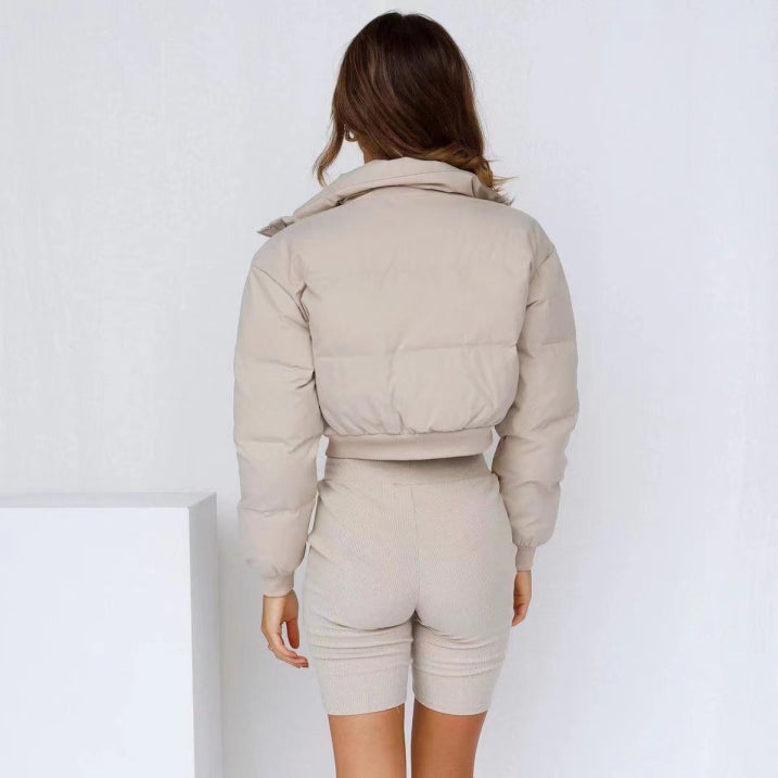 Warm Women's Short Puffer Jacket with Hood