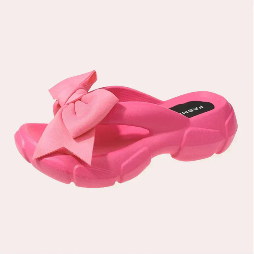 Ladies Comfort Slippers with Bow Accent